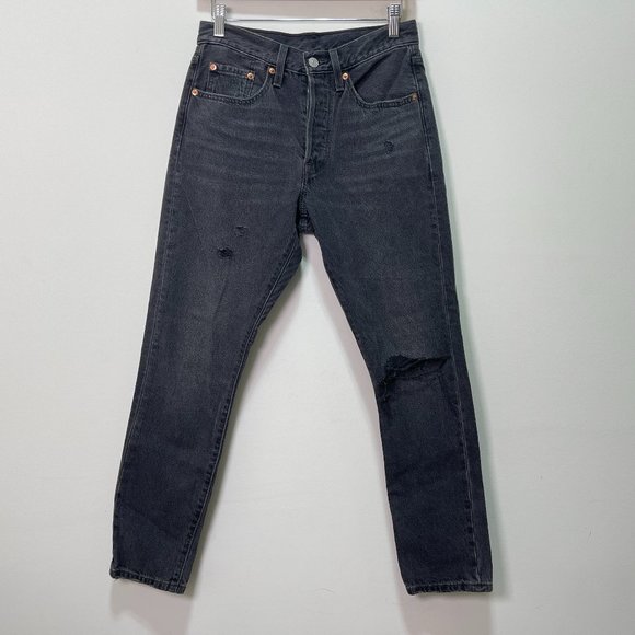 Levis 501 Skinny High Waisted Distressed Jeans sz 26 - Picture 4 of 16